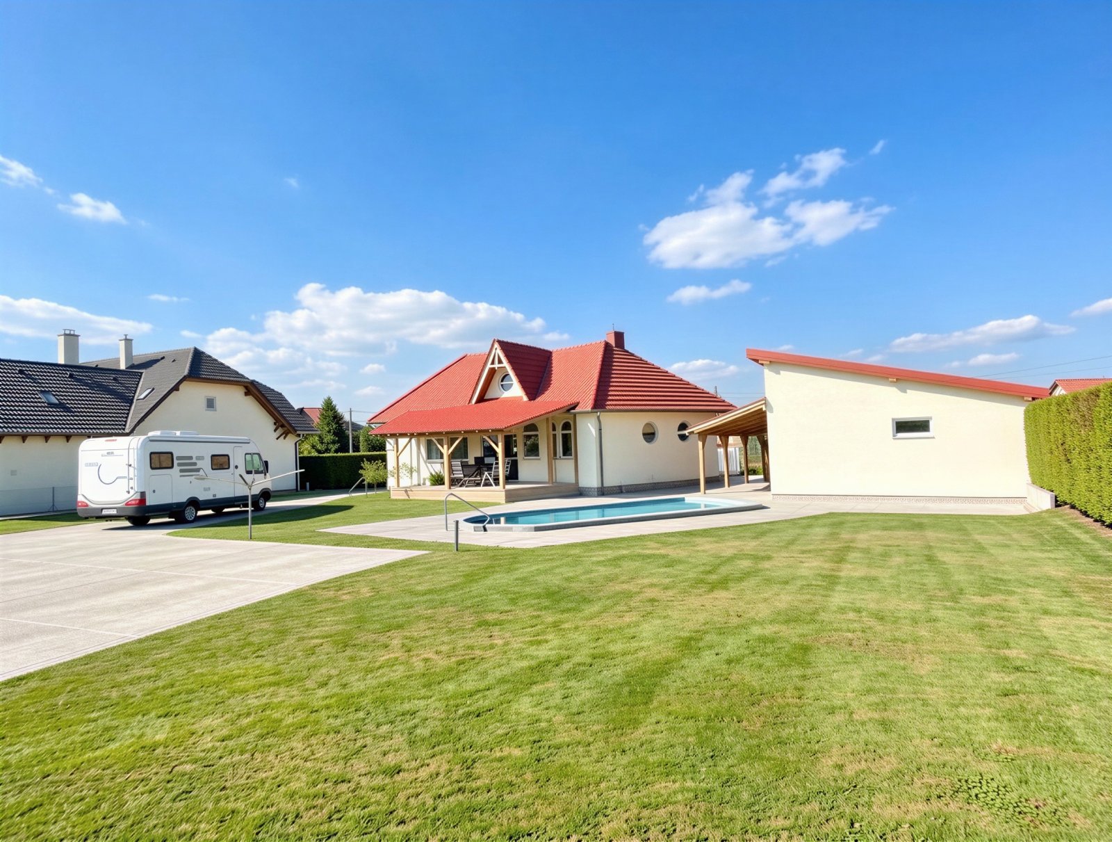 (AAA) Neuwertiges Landhaus im Bungalowstil mit Gästeappartment und Pool