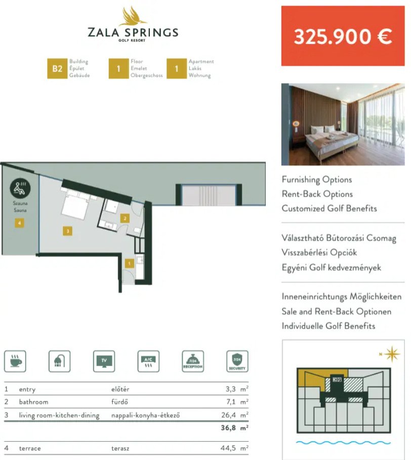 (AAA) Luxeriöses Apartment im besten Golf Resort Ungarns zur Eigennutzung oder Vermietung (ZSB2101)