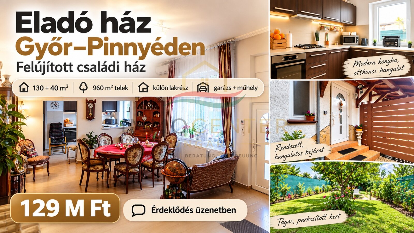 (BAA) Győr–Pinnyéd | Renoviertes Einfamilienhaus mit separater Wohneinheit, Werkstatt und Garten